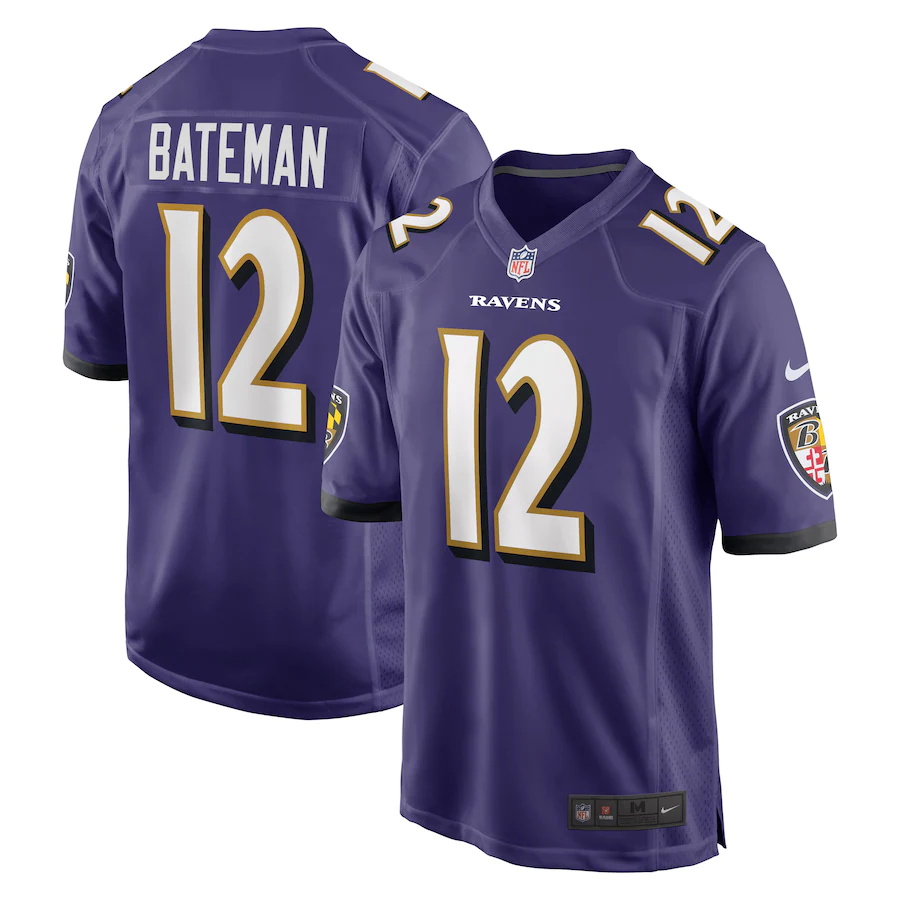 Mens Baltimore Ravens #12 Rashod Bateman Nike Purple 2021 NFL Draft First Round Pick Game Jersey->chicago bears->NFL Jersey